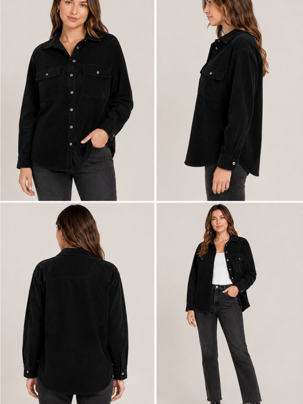 Velvet Heart Women’s Black Corduroy Button Front Shacket Shirt Jacket XL # 153